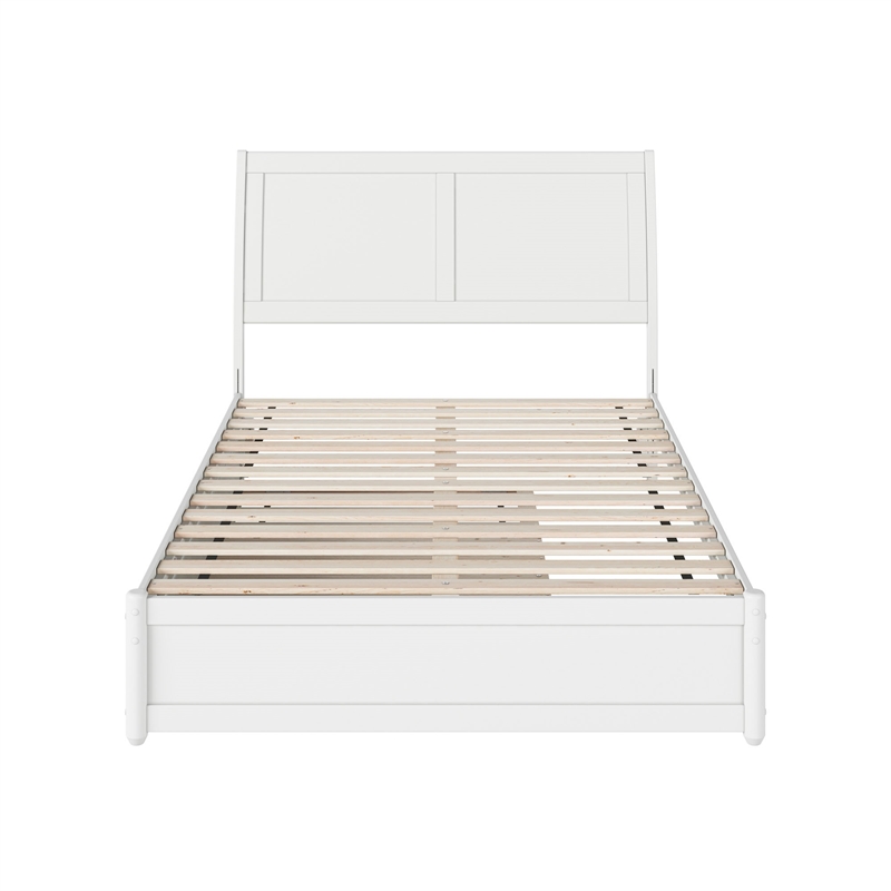 Andorra Full Wood Platform Bed with Panel Footboard and Twin Trundle in White