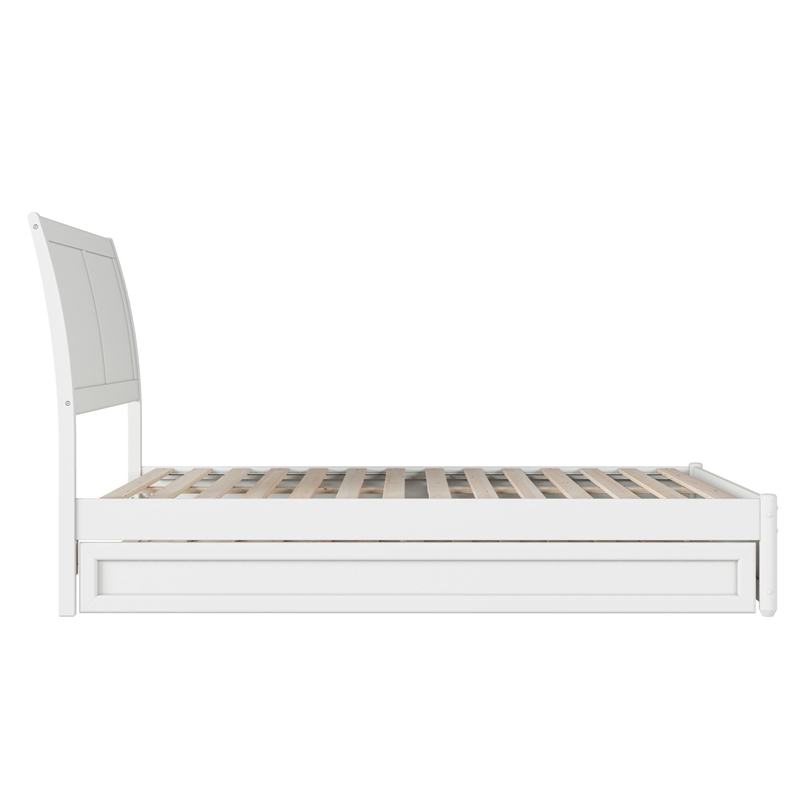Andorra Full Wood Platform Bed with Panel Footboard and Twin Trundle in White