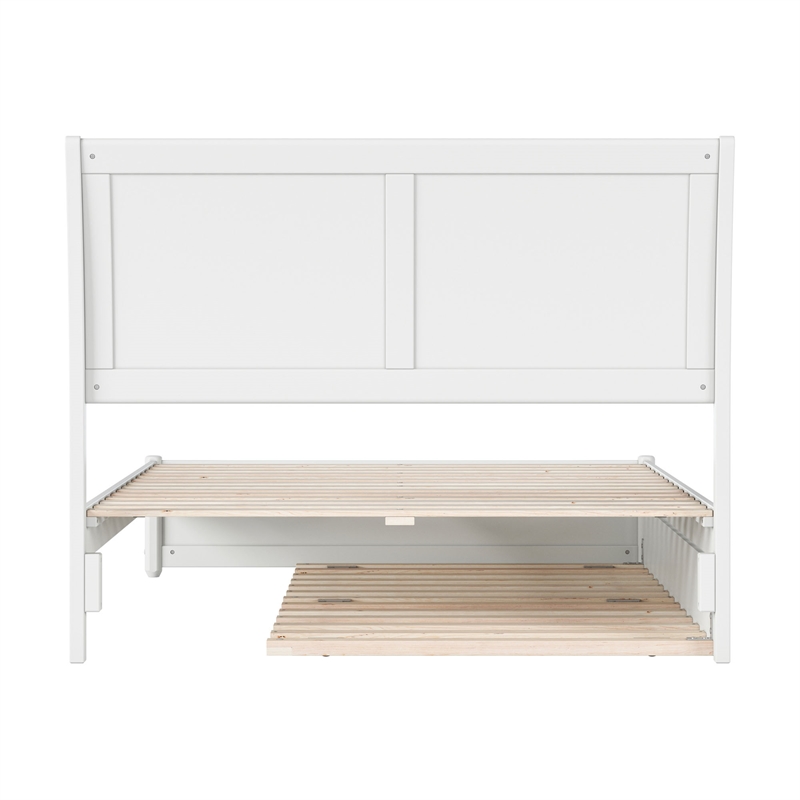 Andorra Full Wood Platform Bed with Panel Footboard and Twin Trundle in White
