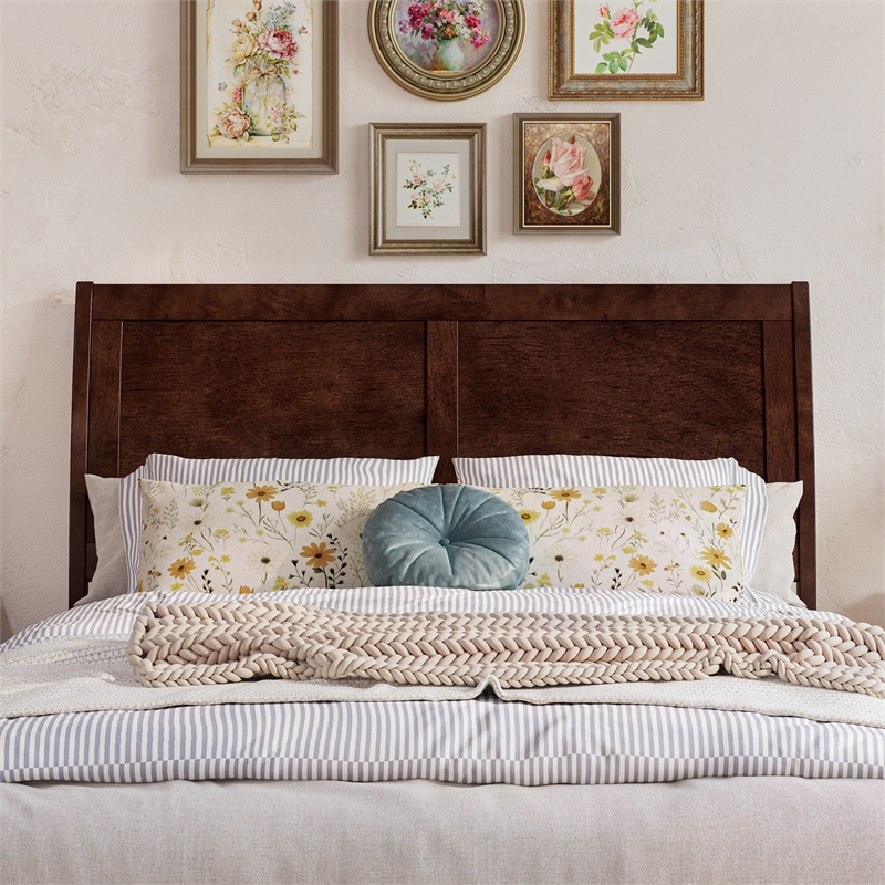 Andorra Full Wood Platform Bed with Panel Footboard and Twin Trundle in Walnut