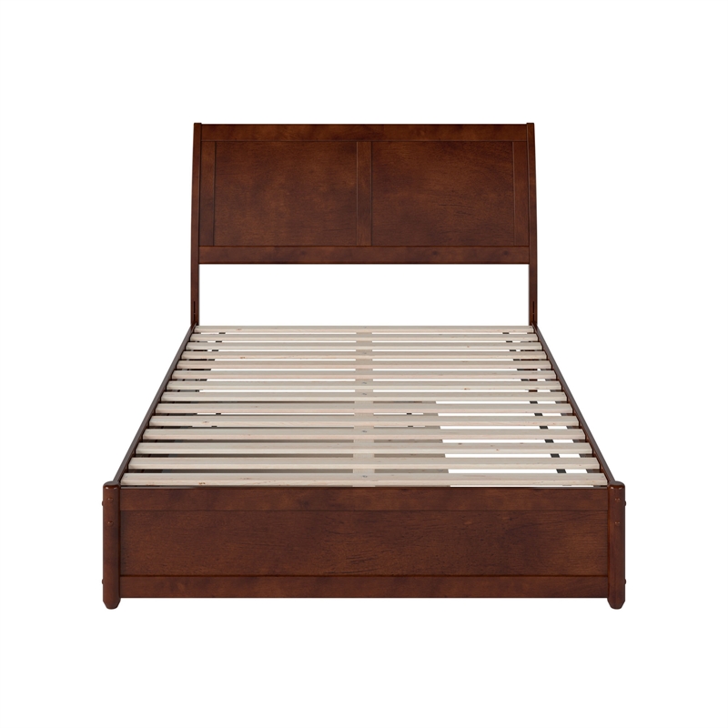 Andorra Full Wood Platform Bed with Panel Footboard and Twin Trundle in Walnut