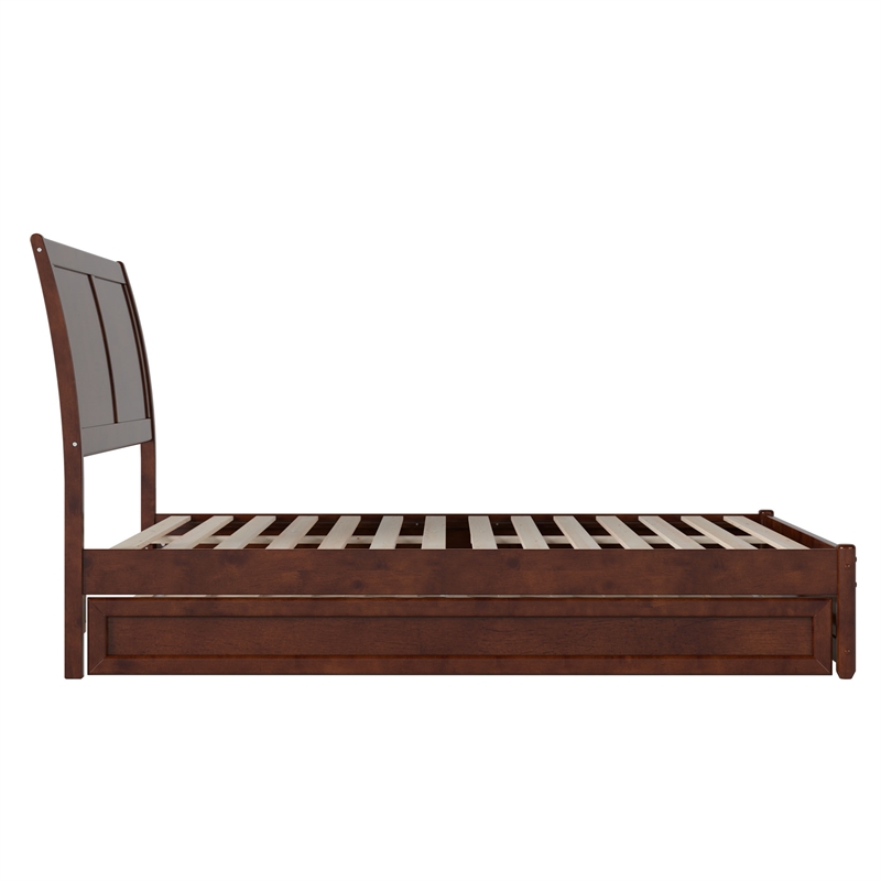 Andorra Full Wood Platform Bed with Panel Footboard and Twin Trundle in Walnut