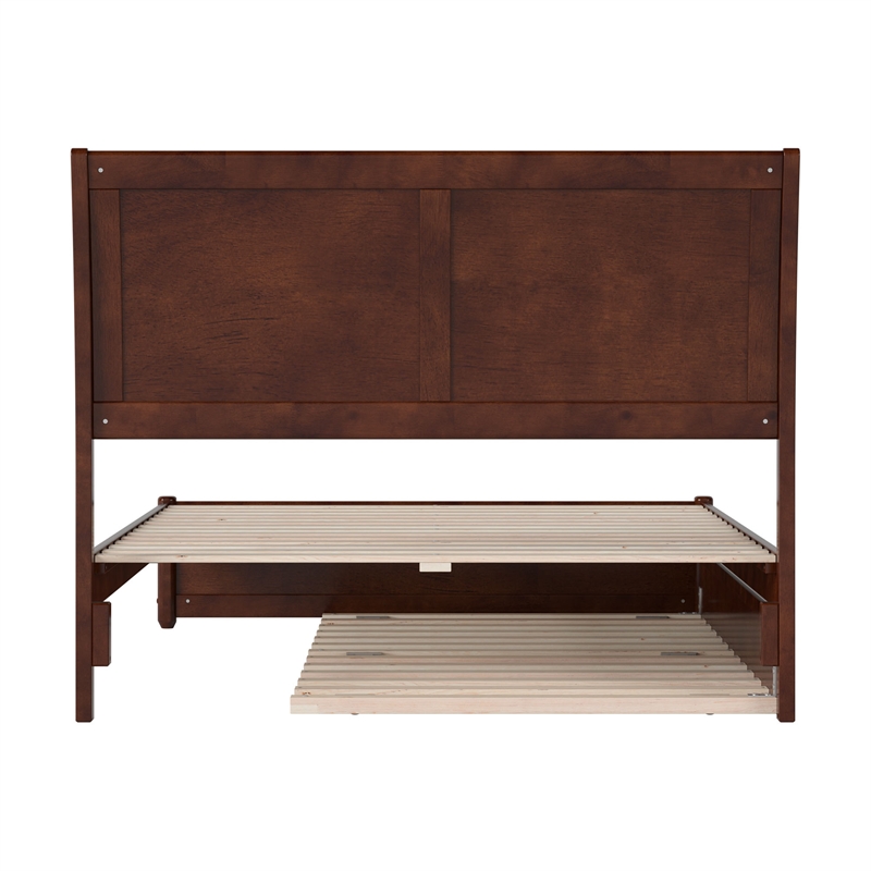 Andorra Full Wood Platform Bed with Panel Footboard and Twin Trundle in Walnut