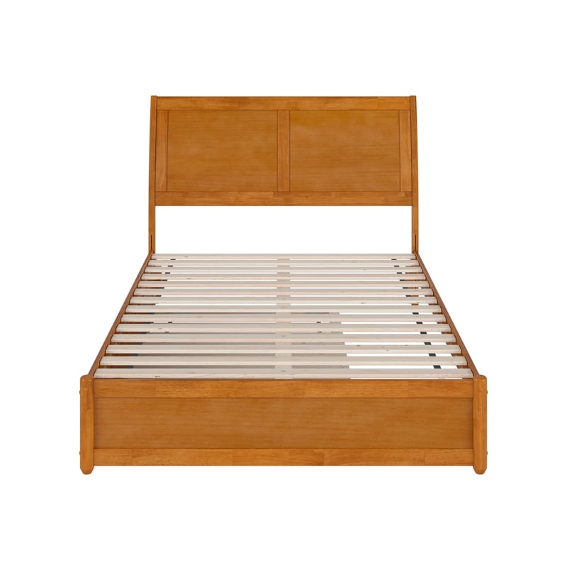 Andorra Full Platform Bed with Panel Footboard & Twin Trundle in Light Toffee