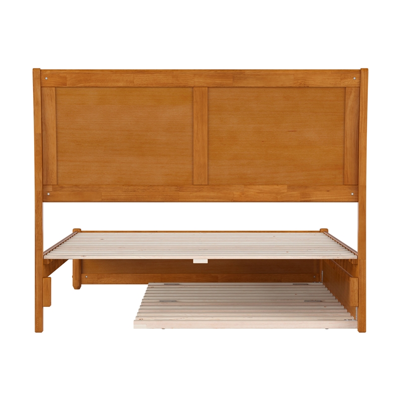 Andorra Full Platform Bed with Panel Footboard & Twin Trundle in Light Toffee