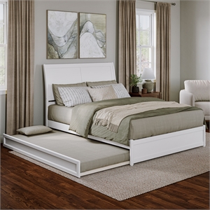 Andorra Queen Wood Platform Bed with Panel Footboard & Twin XL Trundle in White
