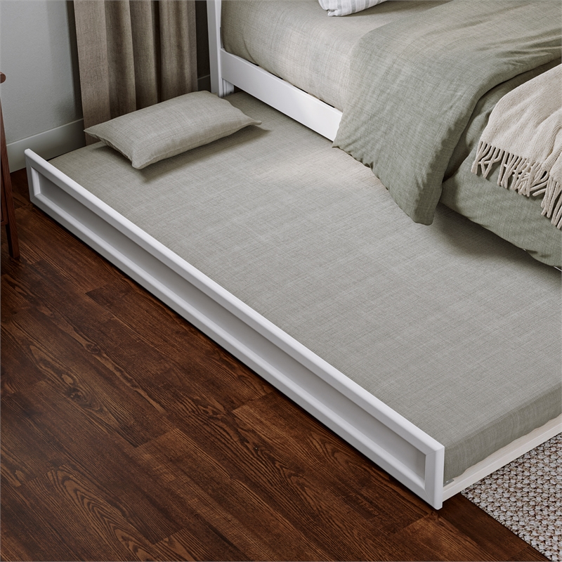 Andorra Queen Wood Platform Bed with Panel Footboard & Twin XL Trundle in White