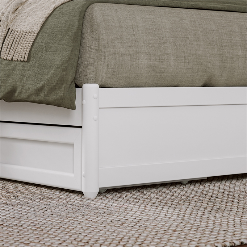 Andorra Queen Wood Platform Bed with Panel Footboard & Twin XL Trundle in White
