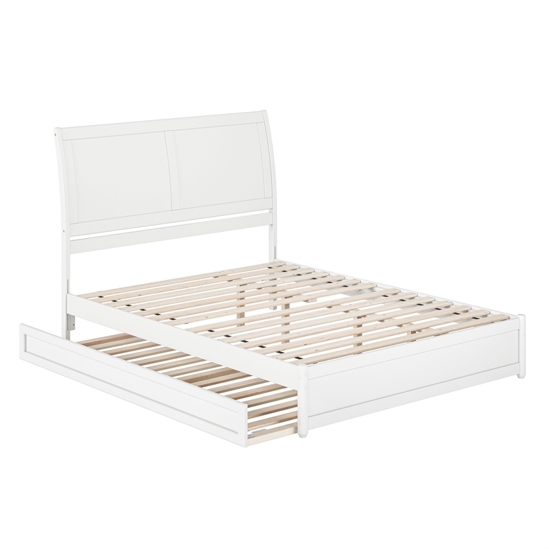 Andorra Queen Wood Platform Bed with Panel Footboard & Twin XL Trundle in White