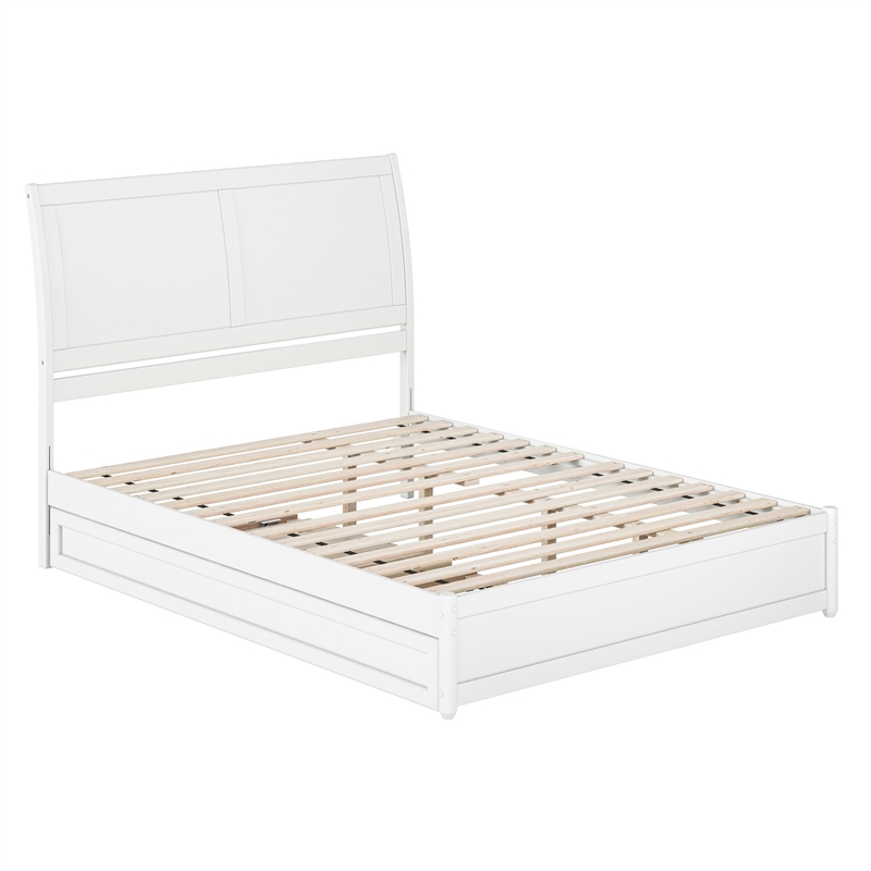 Andorra Queen Wood Platform Bed with Panel Footboard & Twin XL Trundle in White