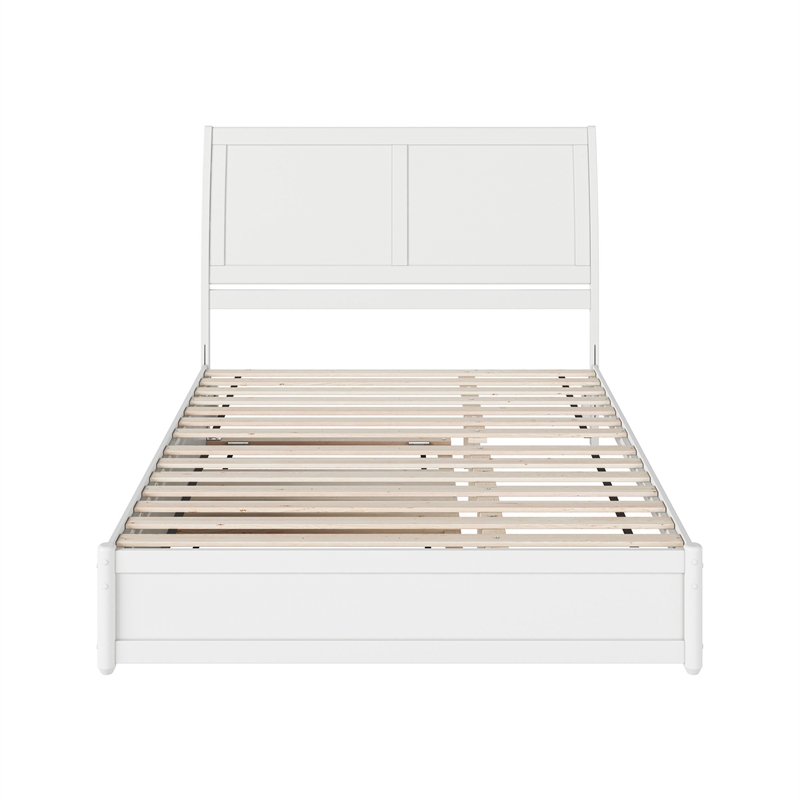 Andorra Queen Wood Platform Bed with Panel Footboard & Twin XL Trundle in White