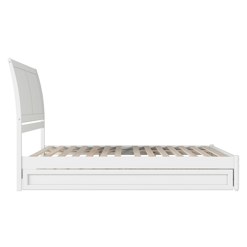 Andorra Queen Wood Platform Bed with Panel Footboard & Twin XL Trundle in White