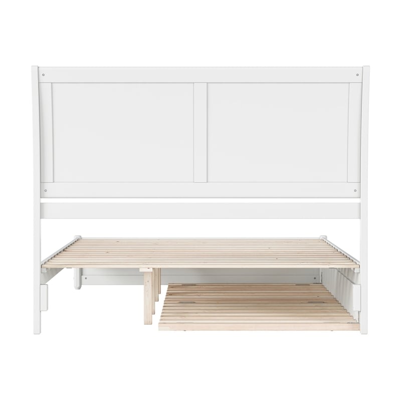 Andorra Queen Wood Platform Bed with Panel Footboard & Twin XL Trundle in White