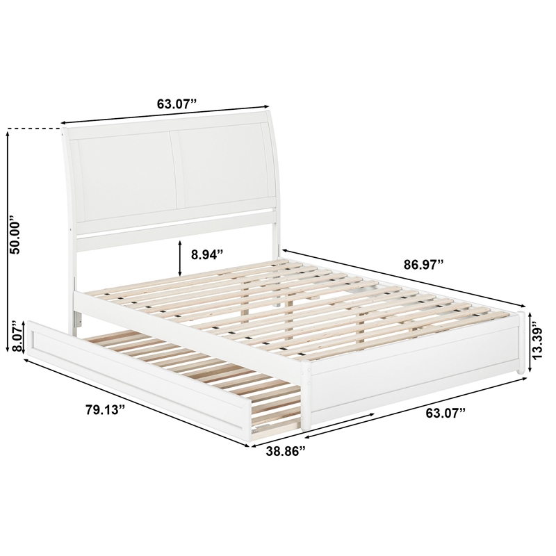 Andorra Queen Wood Platform Bed with Panel Footboard & Twin XL Trundle in White