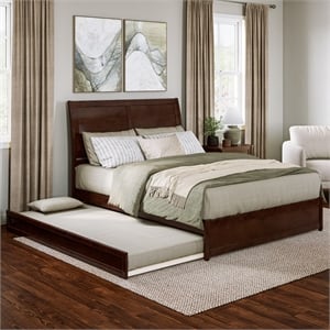 Andorra Queen Wood Platform Bed with Panel Footboard & Twin XL Trundle in Walnut