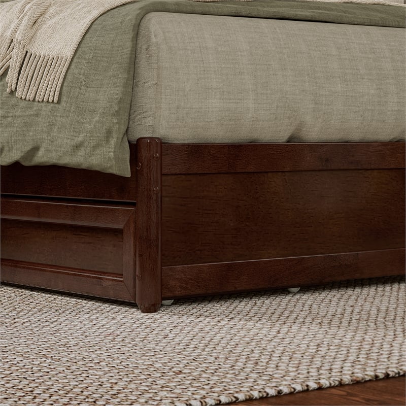 Andorra Queen Wood Platform Bed with Panel Footboard & Twin XL Trundle in Walnut
