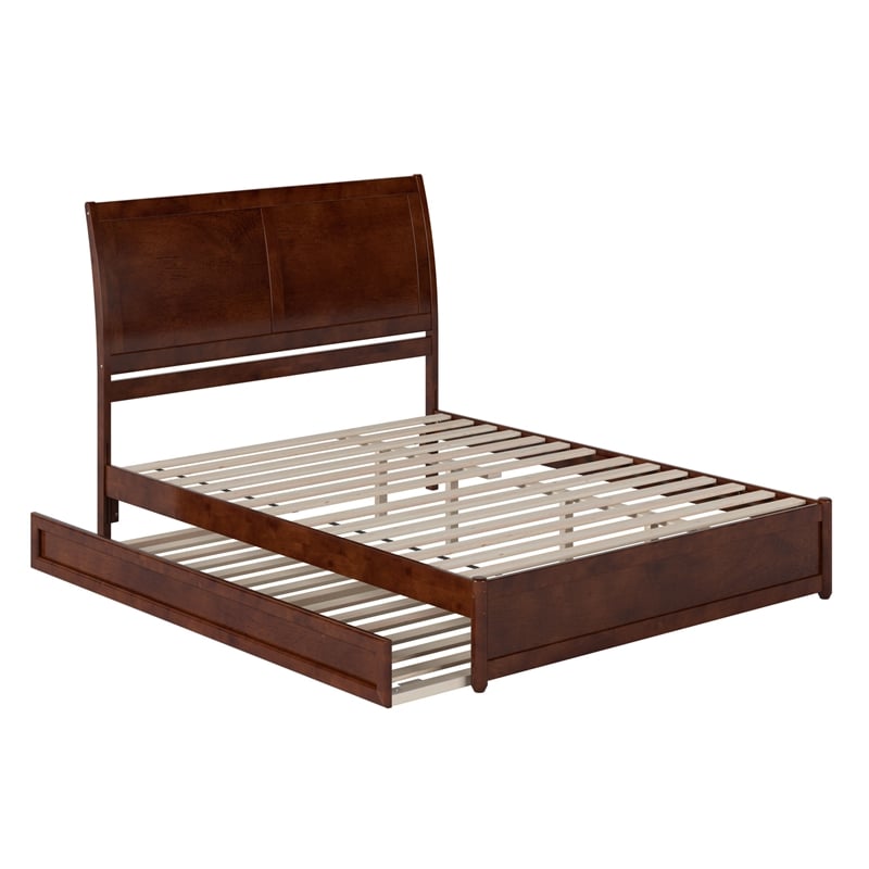 Andorra Queen Wood Platform Bed with Panel Footboard & Twin XL Trundle in Walnut