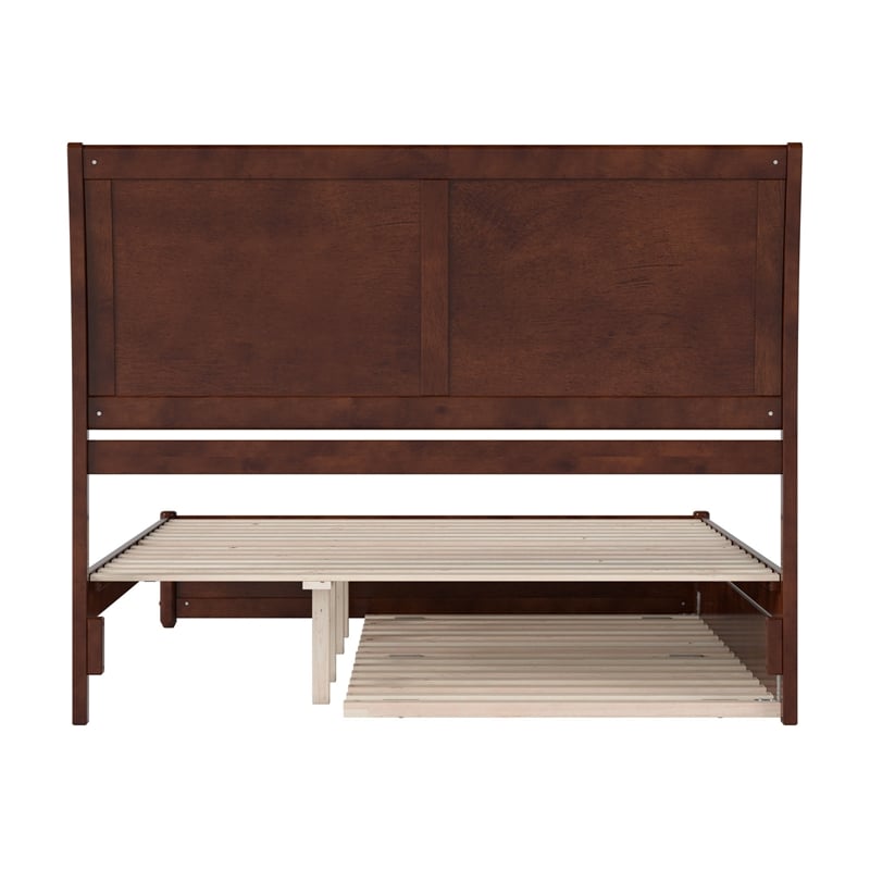 Andorra Queen Wood Platform Bed with Panel Footboard & Twin XL Trundle in Walnut
