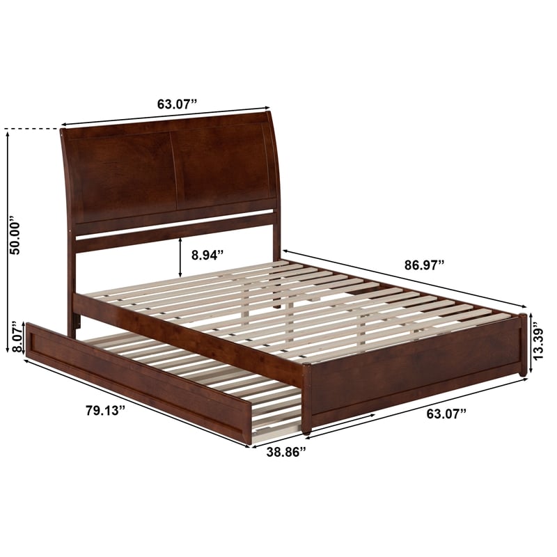 Andorra Queen Wood Platform Bed with Panel Footboard & Twin XL Trundle in Walnut