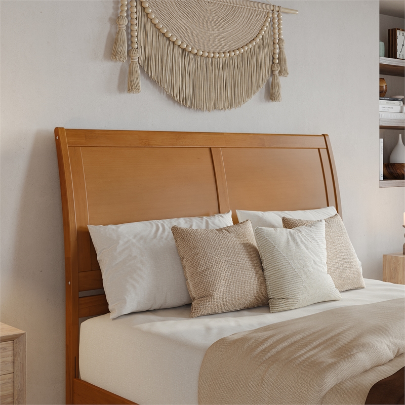 Andorra Queen Platform Bed with Panel Footboard & TXL Trundle in Light Toffee