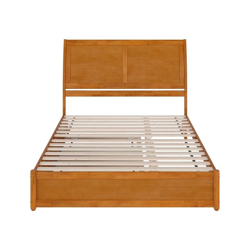 Andorra Queen Platform Bed with Panel Footboard & TXL Trundle in Light Toffee