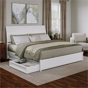 Andorra King Wood Platform Bed with Panel Footboard and Storage Drawers in White
