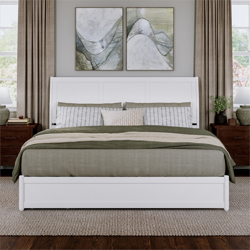 Andorra King Wood Platform Bed with Panel Footboard and Storage Drawers in White
