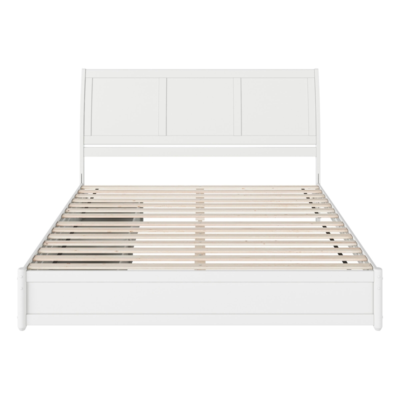 Andorra King Wood Platform Bed with Panel Footboard and Storage Drawers in White