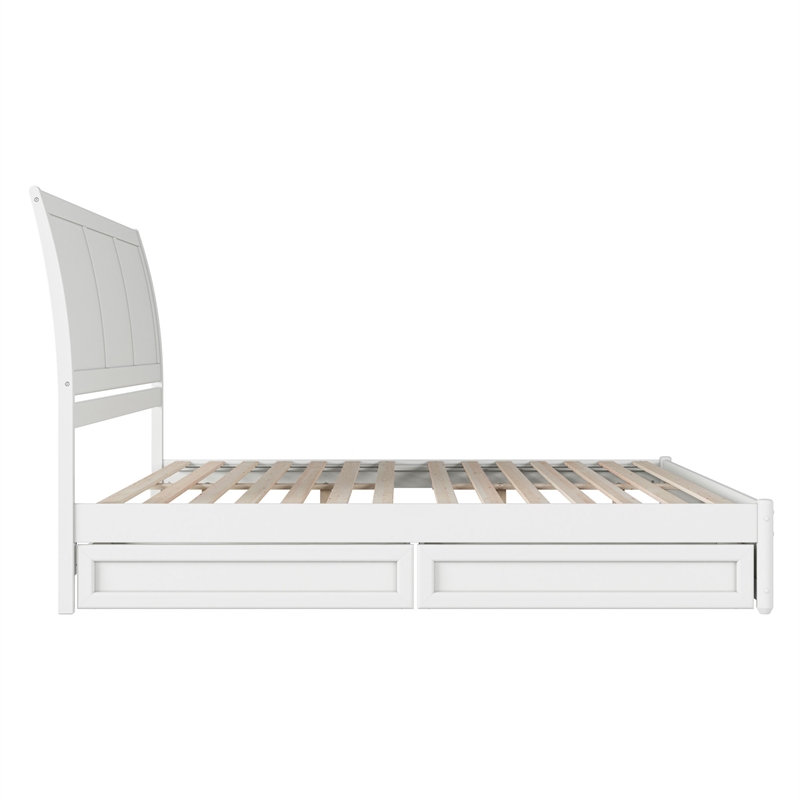 Andorra King Wood Platform Bed with Panel Footboard and Storage Drawers in White