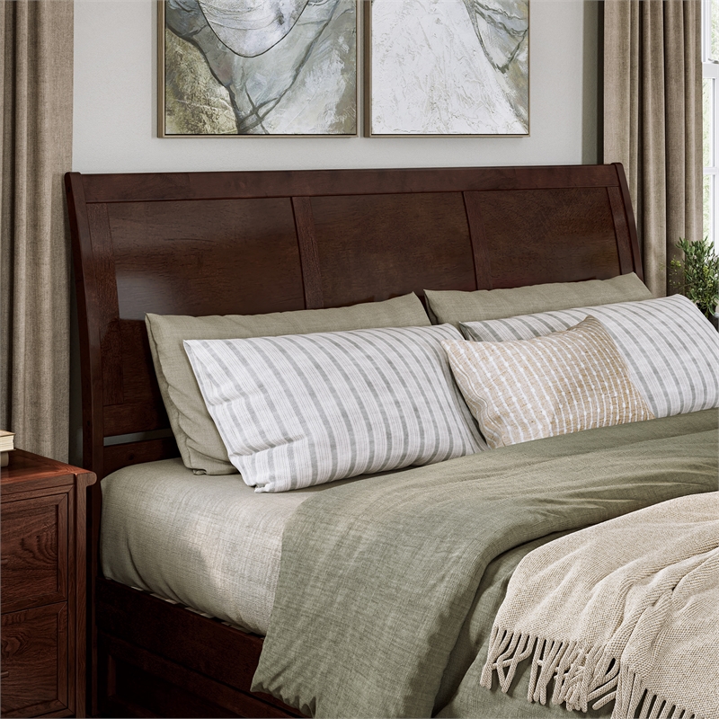 Andorra King Wood Platform Bed with Panel Footboard & Storage Drawers in Walnut
