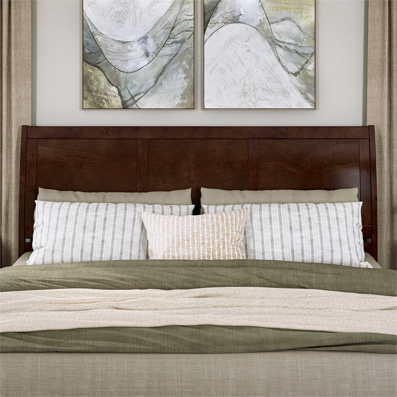 Andorra King Wood Platform Bed with Panel Footboard & Storage Drawers in Walnut