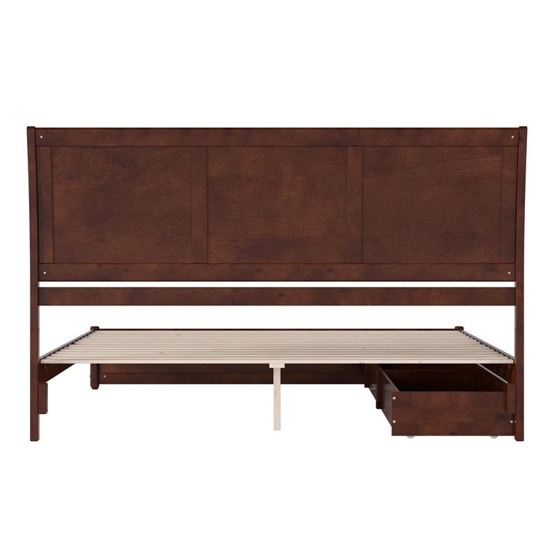 Andorra King Wood Platform Bed with Panel Footboard & Storage Drawers in Walnut