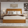 Andorra King Wood Platform Bed with Panel Footboard & Drawers in Light Toffee