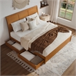 Andorra King Wood Platform Bed with Panel Footboard & Drawers in Light Toffee