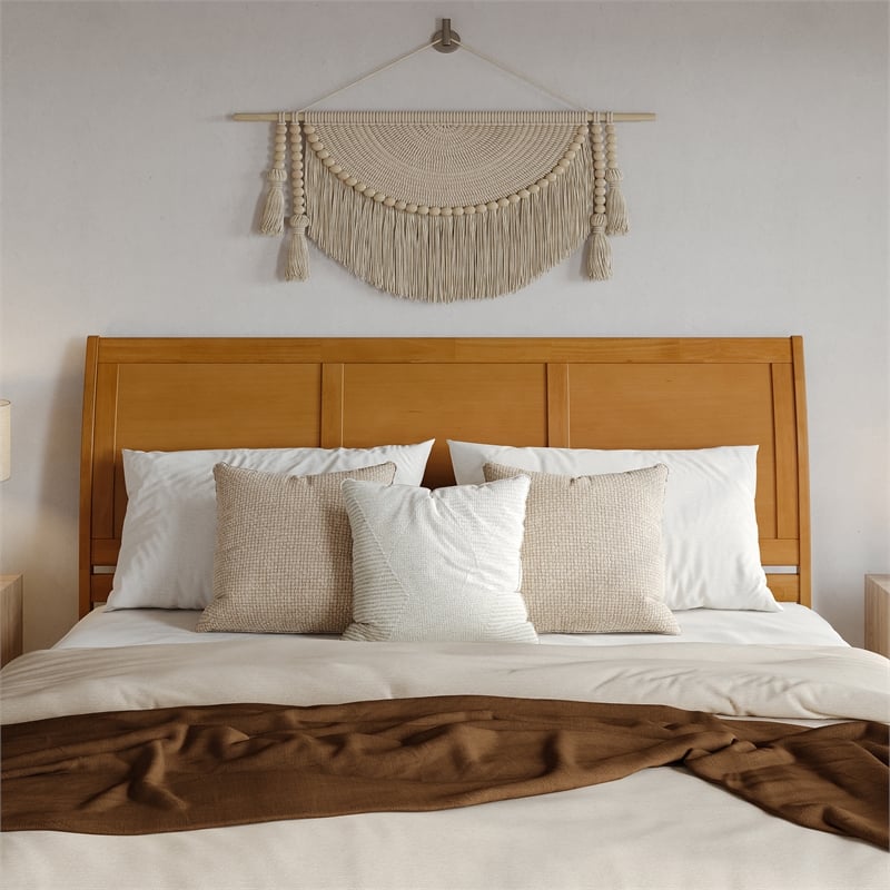 Andorra King Wood Platform Bed with Panel Footboard & Drawers in Light Toffee
