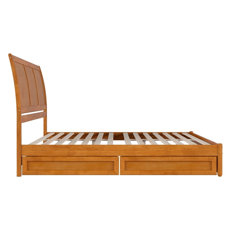 Andorra King Wood Platform Bed with Panel Footboard & Drawers in Light Toffee