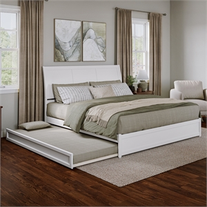 Andorra King Wood Platform Bed with Panel Footboard and Twin XL Trundle in White