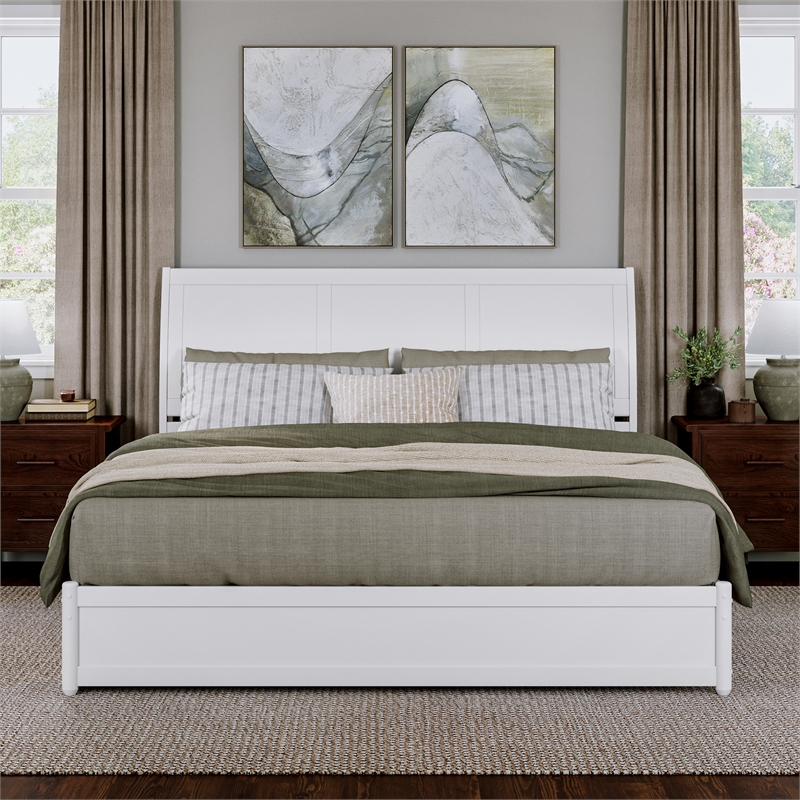 Andorra King Wood Platform Bed with Panel Footboard and Twin XL Trundle in White