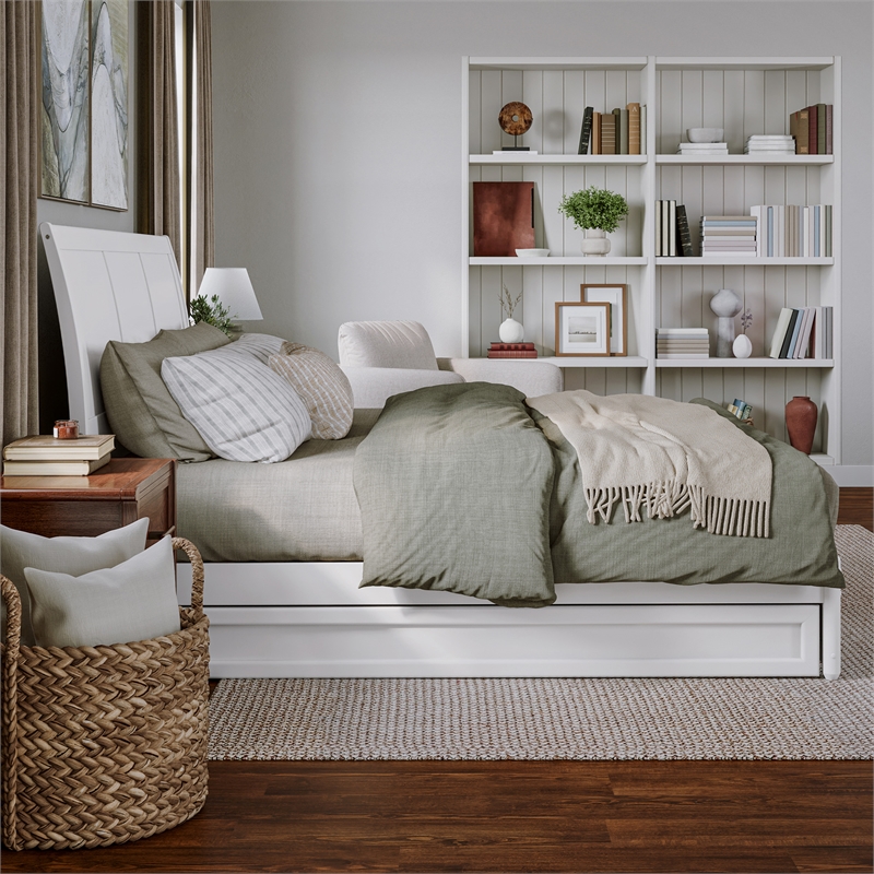 Andorra King Wood Platform Bed with Panel Footboard and Twin XL Trundle in White
