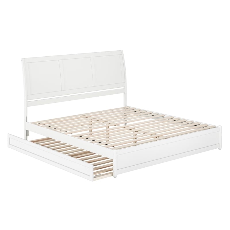 Andorra King Wood Platform Bed with Panel Footboard and Twin XL Trundle in White
