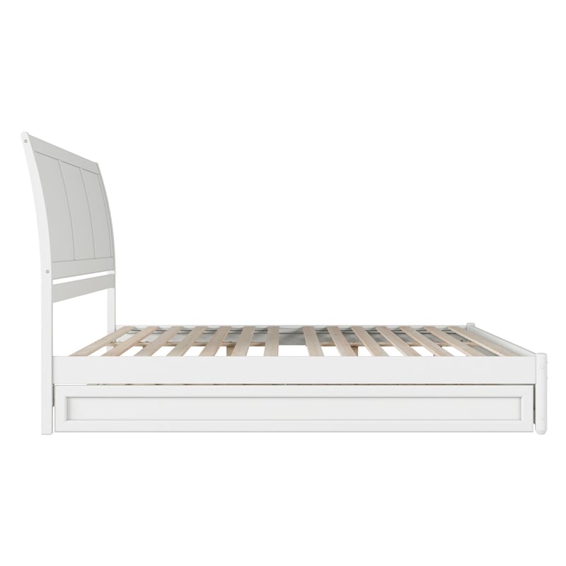 Andorra King Wood Platform Bed with Panel Footboard and Twin XL Trundle in White