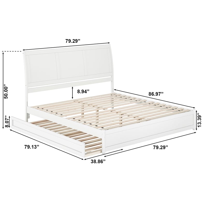 Andorra King Wood Platform Bed with Panel Footboard and Twin XL Trundle in White