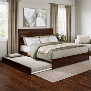 Andorra King Wood Platform Bed with Panel Footboard & Twin XL Trundle in Walnut
