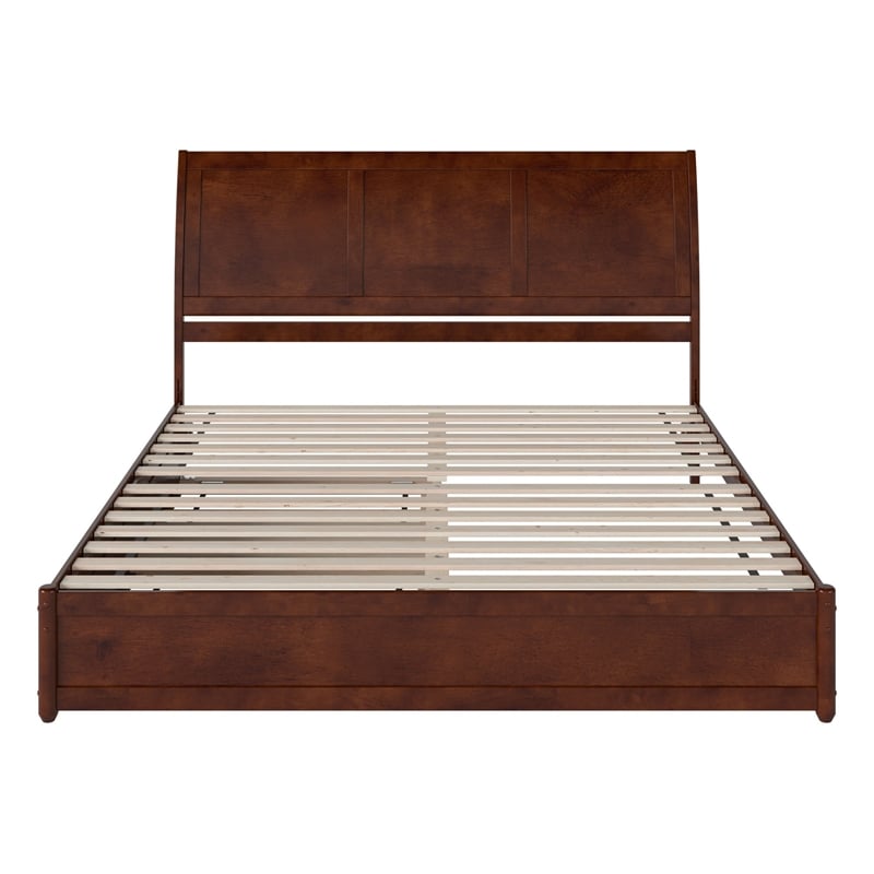 Andorra King Wood Platform Bed with Panel Footboard & Twin XL Trundle in Walnut