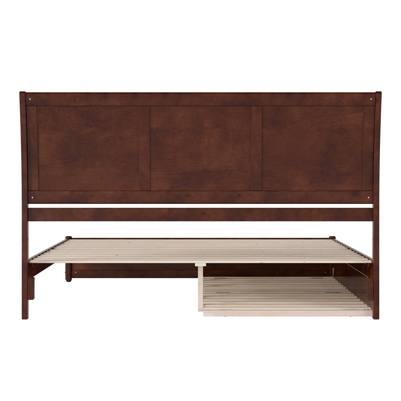 Andorra King Wood Platform Bed with Panel Footboard & Twin XL Trundle in Walnut