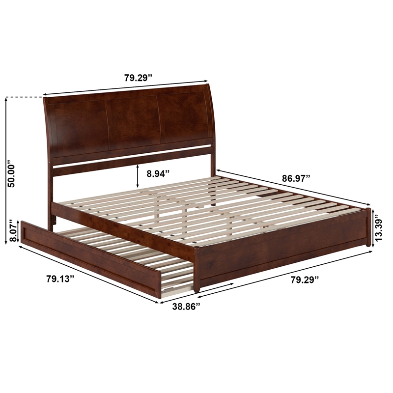 Andorra King Wood Platform Bed with Panel Footboard & Twin XL Trundle in Walnut