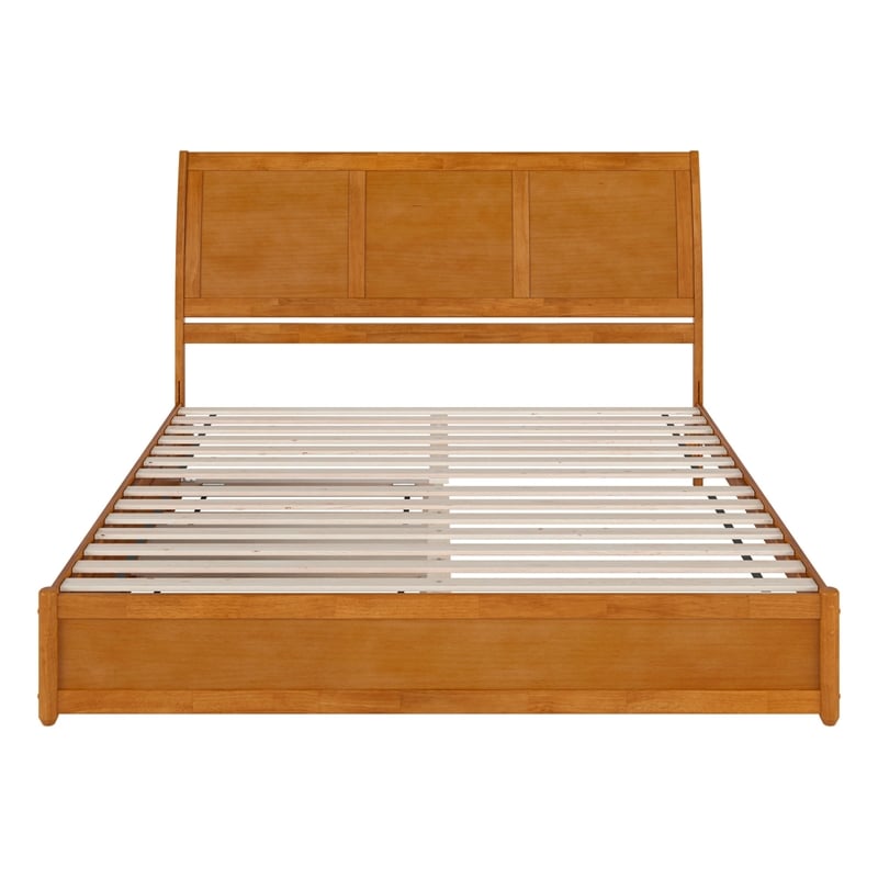 Andorra King Platform Bed with Panel Footboard & TXL Trundle in Light Toffee