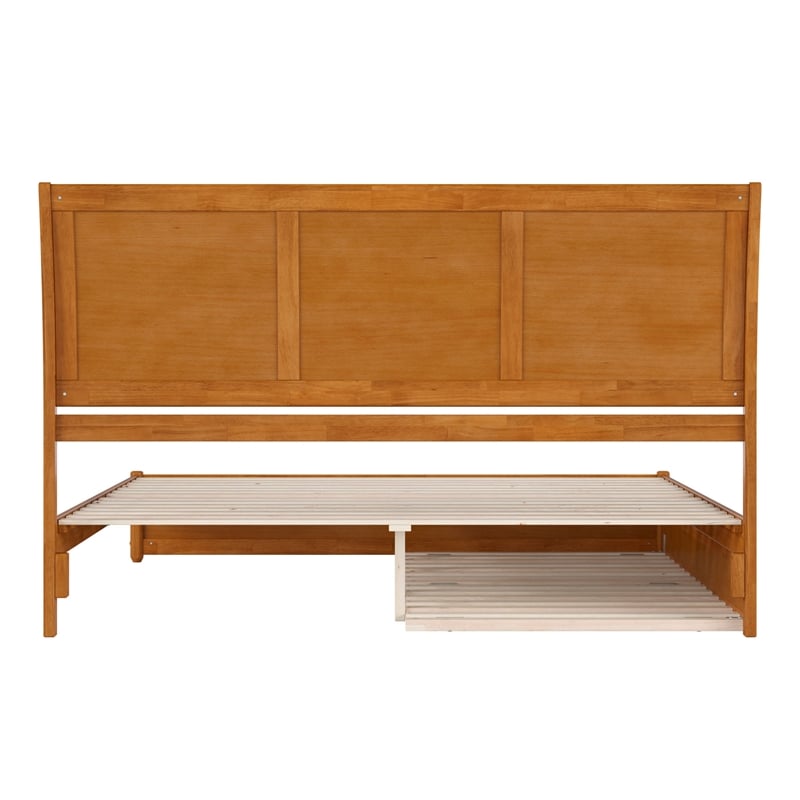Andorra King Platform Bed with Panel Footboard & TXL Trundle in Light Toffee