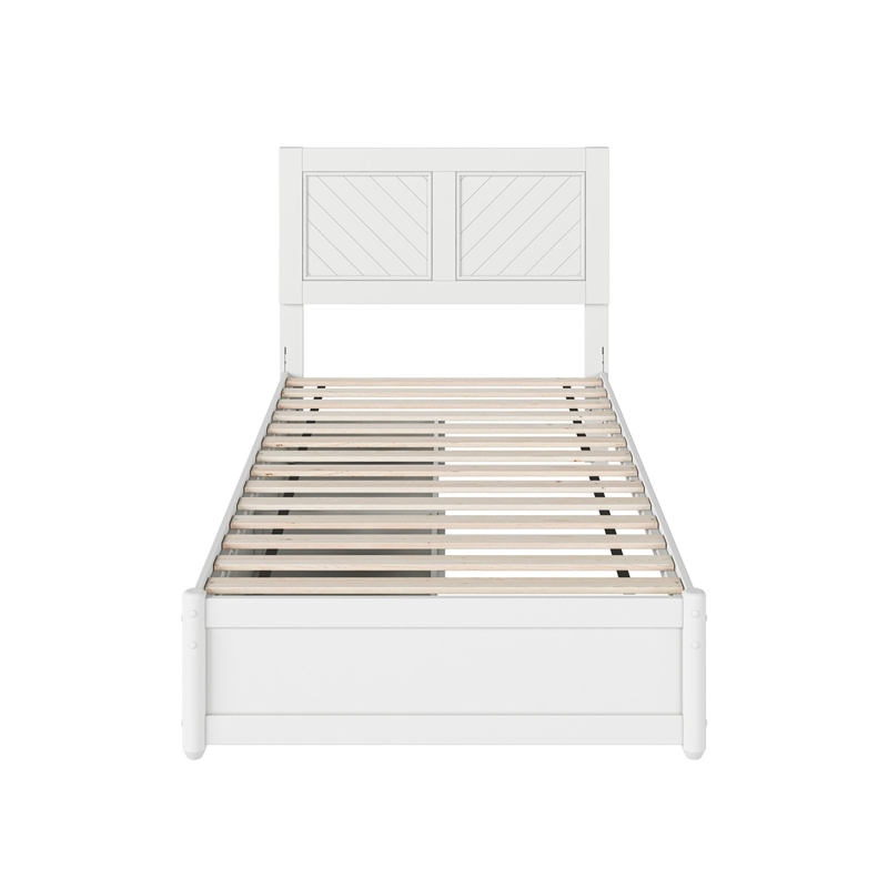 Clayton Twin XL Wood Platform Bed with Panel Footboard & Drawers in White