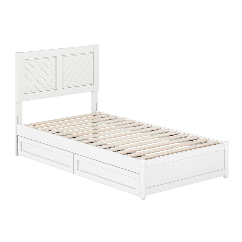 Clayton Twin Wood Platform Bed with Panel Footboard and Storage Drawers in White